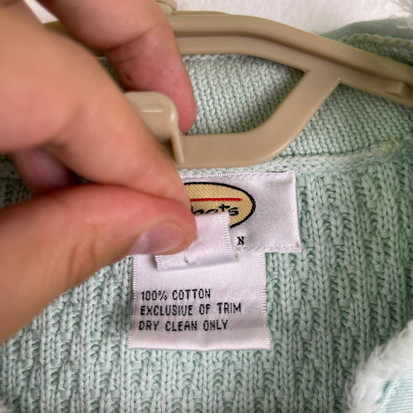 Vintage Talbots Mint Green Heavy Cotton Textured Knit Snap Button Jacket Size 3X - Picture 5 of 10